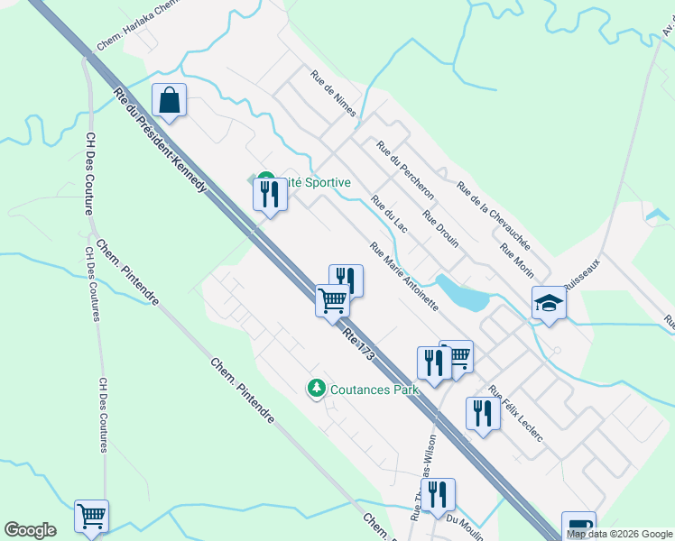 map of restaurants, bars, coffee shops, grocery stores, and more near 609 Route du Président-Kennedy in Lévis