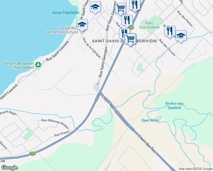 map of restaurants, bars, coffee shops, grocery stores, and more near 3650 Boulevard Guillaume-Couture in Lévis