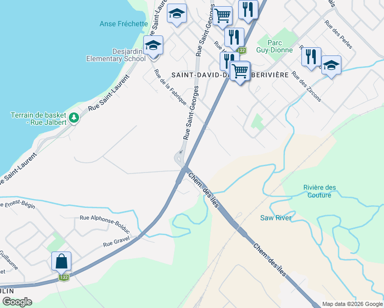 map of restaurants, bars, coffee shops, grocery stores, and more near 3650 Boulevard Guillaume-Couture in Lévis