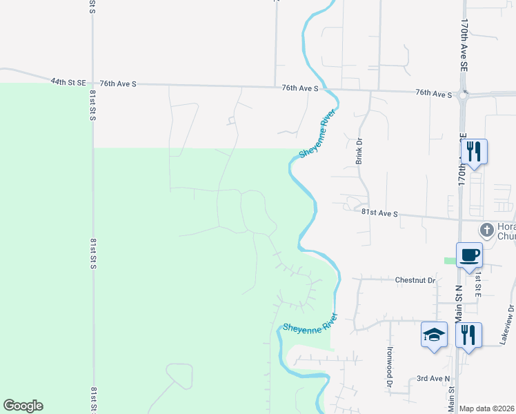 map of restaurants, bars, coffee shops, grocery stores, and more near 8320 Memory Lane in Horace