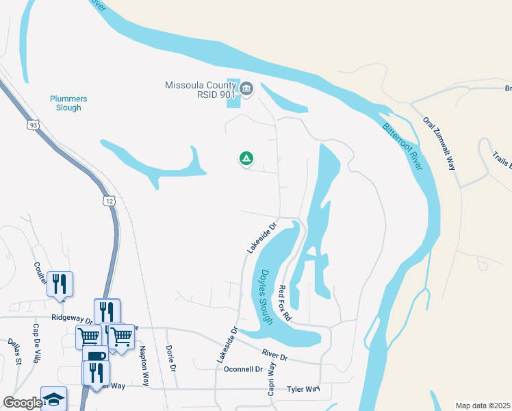 map of restaurants, bars, coffee shops, grocery stores, and more near 312 Red Fox Road in Lolo