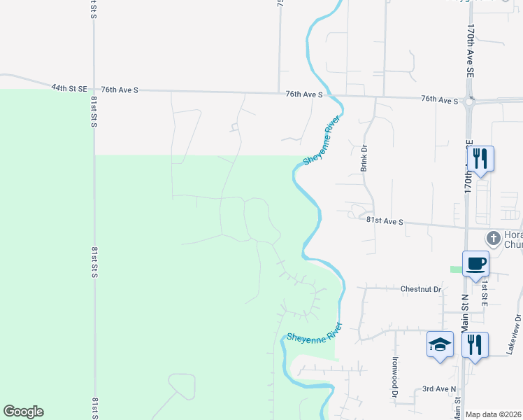 map of restaurants, bars, coffee shops, grocery stores, and more near 8320 Memory Lane in Horace