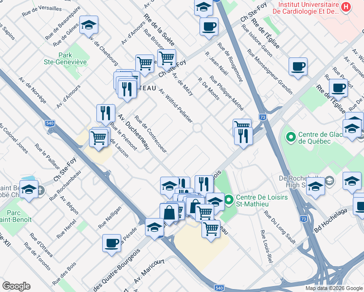 map of restaurants, bars, coffee shops, grocery stores, and more near 3169 Rue de Tripoli in Québec