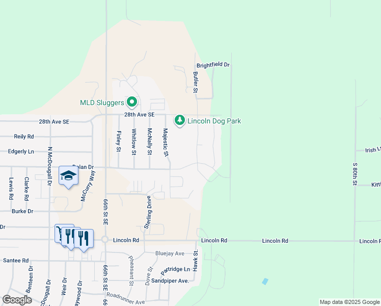 map of restaurants, bars, coffee shops, grocery stores, and more near 7030 Dolan Drive in Bismarck