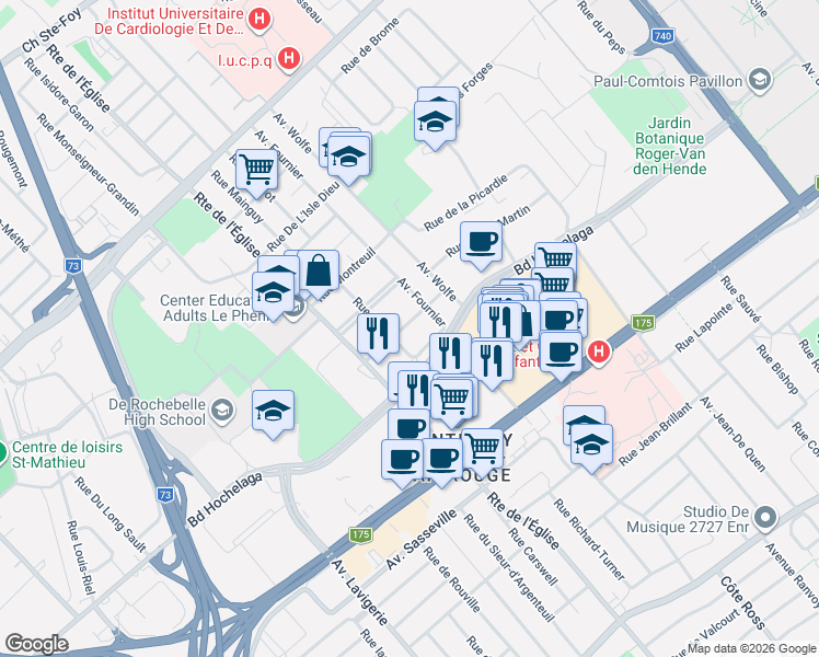 map of restaurants, bars, coffee shops, grocery stores, and more near 2841 Rue Wilfrid-Légaré in Québec