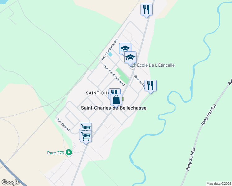map of restaurants, bars, coffee shops, grocery stores, and more near 110 Rue Françoise in Saint-Charles-de-Bellechasse