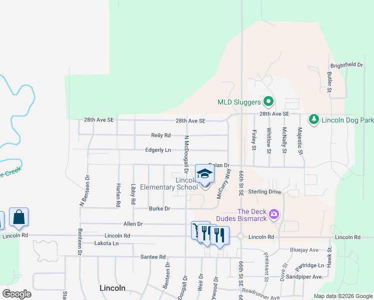 map of restaurants, bars, coffee shops, grocery stores, and more near Edgerly Lane in Lincoln