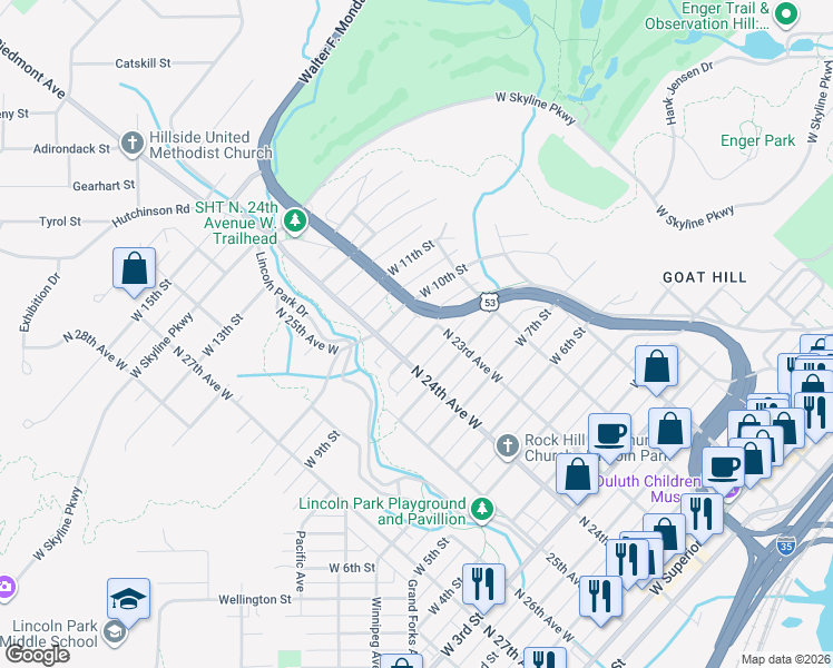 map of restaurants, bars, coffee shops, grocery stores, and more near 937 Piedmont Avenue in Duluth