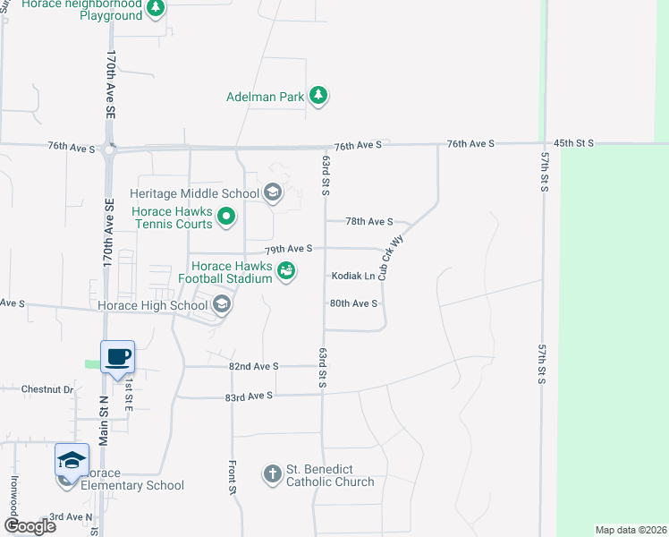 map of restaurants, bars, coffee shops, grocery stores, and more near in Horace