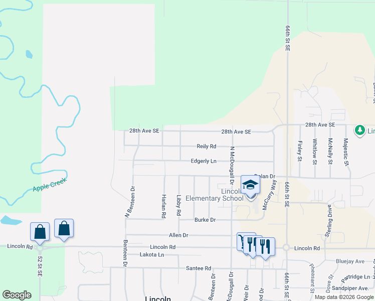 map of restaurants, bars, coffee shops, grocery stores, and more near 6115 Reily Road in Lincoln