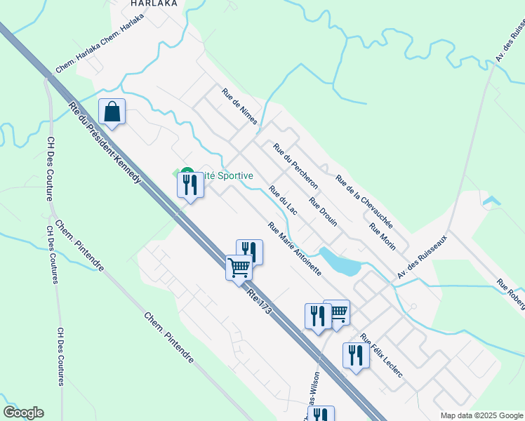 map of restaurants, bars, coffee shops, grocery stores, and more near 599 Rue Marie Antoinette in Lévis