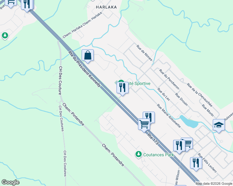 map of restaurants, bars, coffee shops, grocery stores, and more near 575 Route du Président-Kennedy in Lévis