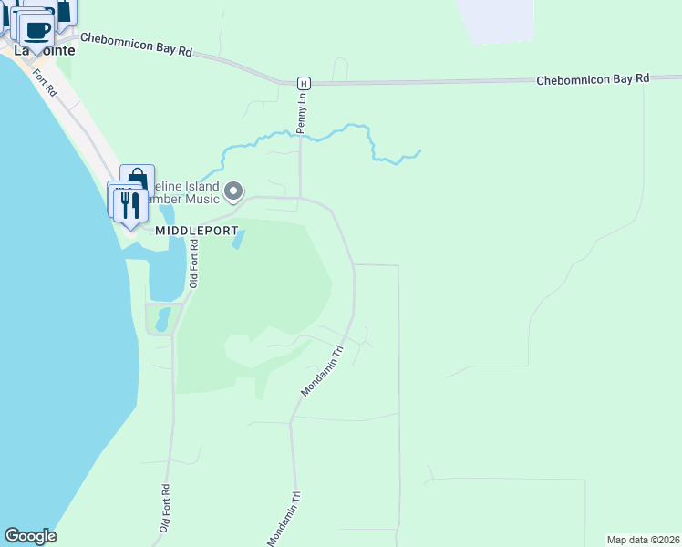 map of restaurants, bars, coffee shops, grocery stores, and more near 561 Mondamin Trail in La Pointe