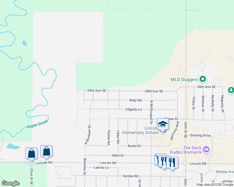 map of restaurants, bars, coffee shops, grocery stores, and more near 3301-3399 Reily Road in Lincoln