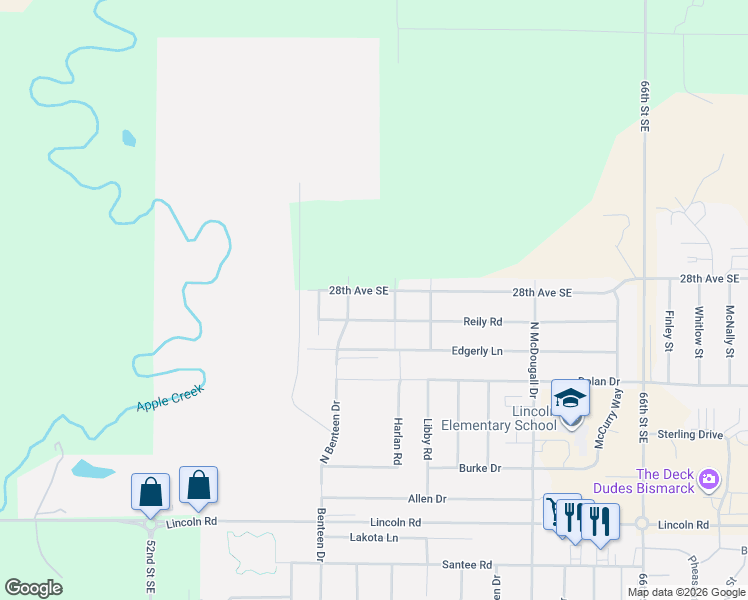map of restaurants, bars, coffee shops, grocery stores, and more near 3301 Reily Road in Lincoln