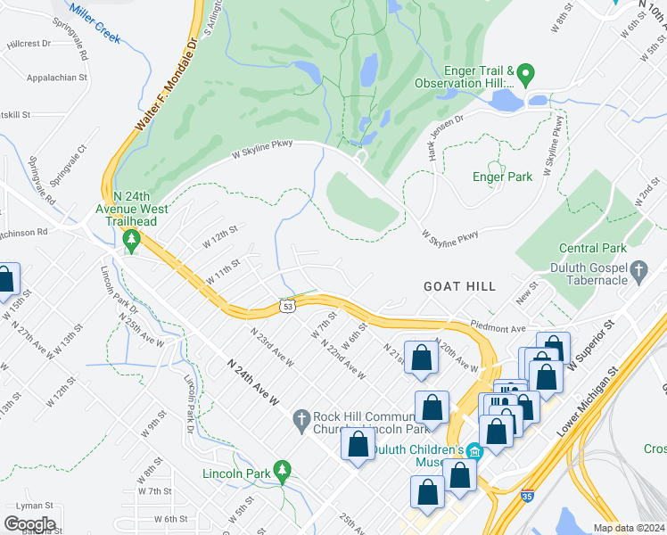 map of restaurants, bars, coffee shops, grocery stores, and more near 2000 West 10th Street in Duluth