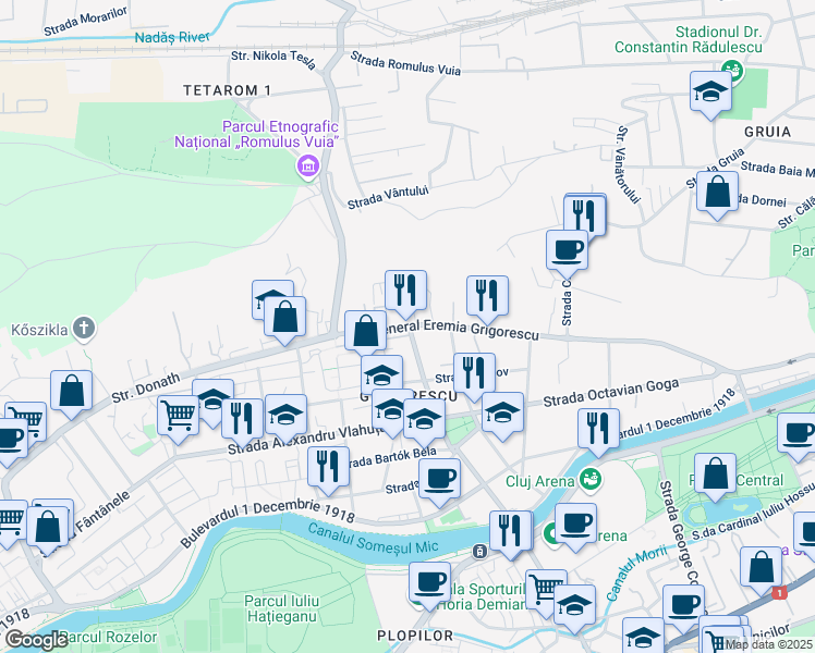 map of restaurants, bars, coffee shops, grocery stores, and more near 71 Strada Eremia Grigorescu in Cluj-Napoca