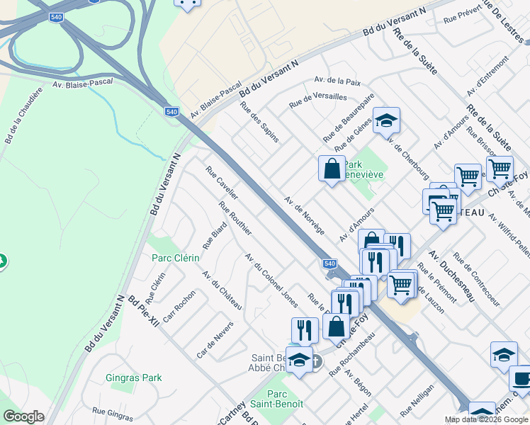 map of restaurants, bars, coffee shops, grocery stores, and more near 3315 Rue Anne Després in Ville de Québec