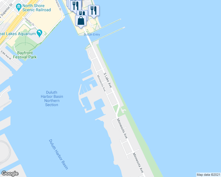 map of restaurants, bars, coffee shops, grocery stores, and more near 1014 South Lake Avenue in Duluth