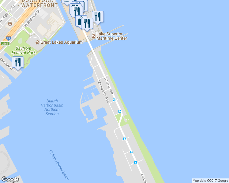 map of restaurants, bars, coffee shops, grocery stores, and more near 1014 South Lake Avenue in Duluth