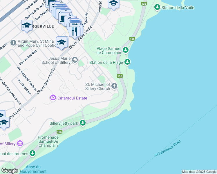 map of restaurants, bars, coffee shops, grocery stores, and more near 2028 Rue du Cardinal Persico in Quebec City