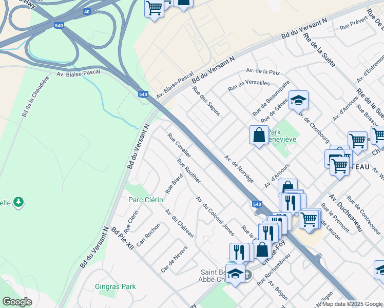 map of restaurants, bars, coffee shops, grocery stores, and more near 655 Rue Cavelier in Québec