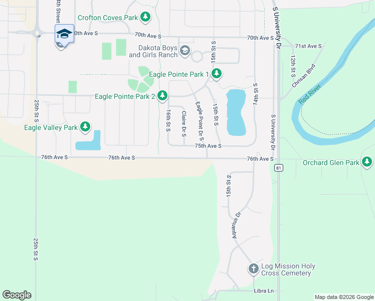 map of restaurants, bars, coffee shops, grocery stores, and more near 1710 76th Avenue South in Fargo
