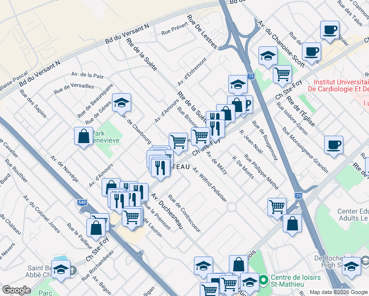 map of restaurants, bars, coffee shops, grocery stores, and more near 785 Rue Omer-Létourneau in Québec