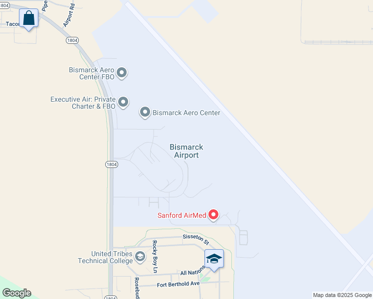 map of restaurants, bars, coffee shops, grocery stores, and more near 2301 University Drive in Bismarck