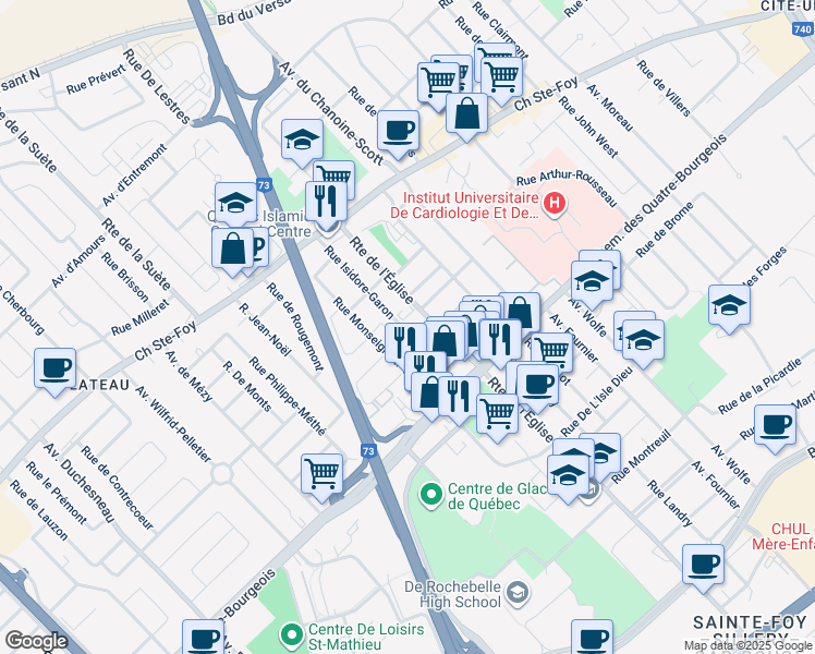 map of restaurants, bars, coffee shops, grocery stores, and more near 875 Rue Isidore Garon in Ville de Québec