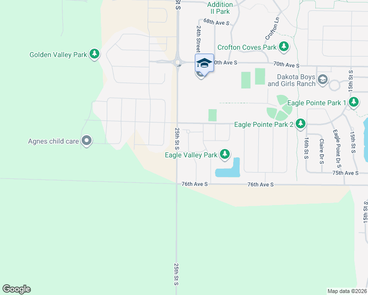 map of restaurants, bars, coffee shops, grocery stores, and more near 7270 25th Street South in Fargo