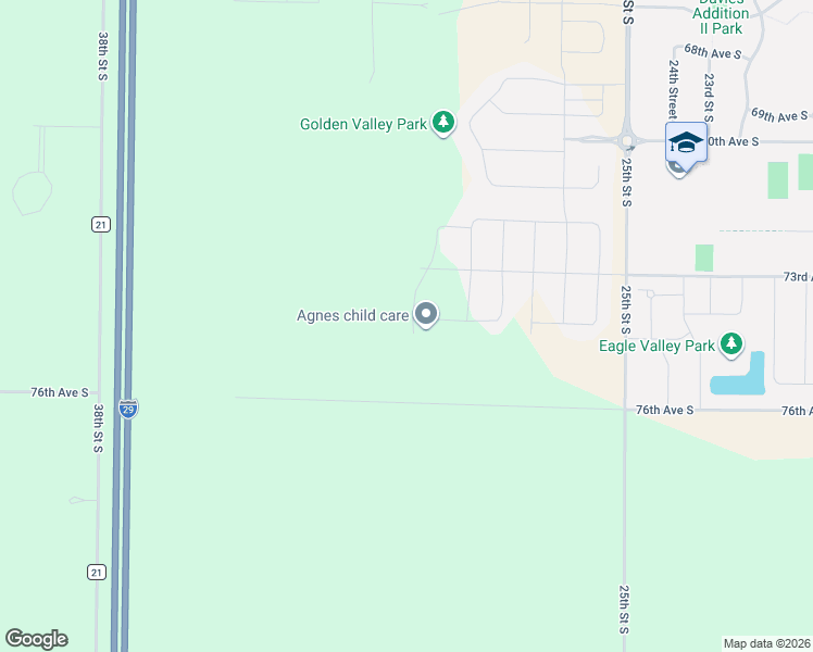 map of restaurants, bars, coffee shops, grocery stores, and more near 7269 25th Street South in Fargo