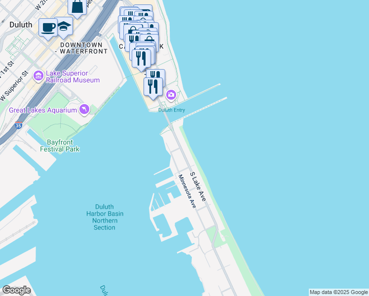 map of restaurants, bars, coffee shops, grocery stores, and more near 740 South Lake Avenue in Duluth