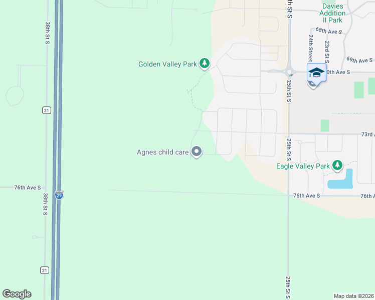 map of restaurants, bars, coffee shops, grocery stores, and more near 7269 25th Street South in Fargo