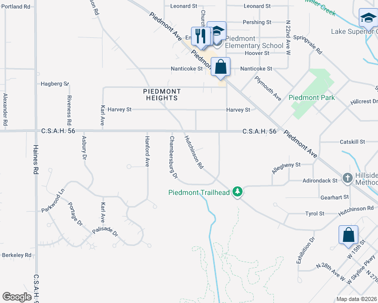 map of restaurants, bars, coffee shops, grocery stores, and more near 2431 Hutchinson Road in Duluth