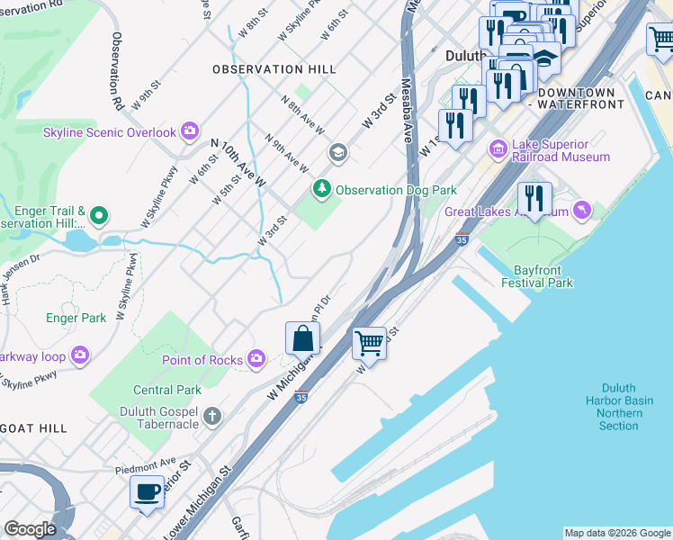 map of restaurants, bars, coffee shops, grocery stores, and more near 1005 Glen Place Drive in Duluth