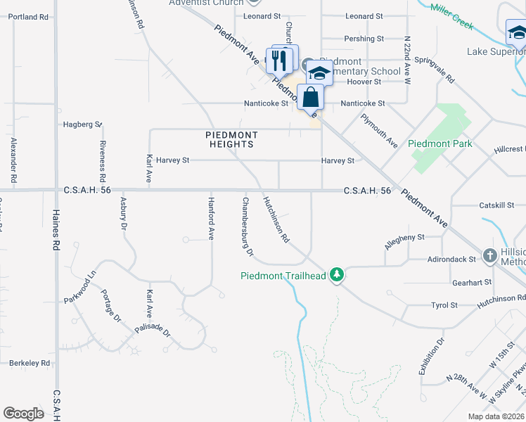 map of restaurants, bars, coffee shops, grocery stores, and more near 2431 Hutchinson Road in Duluth
