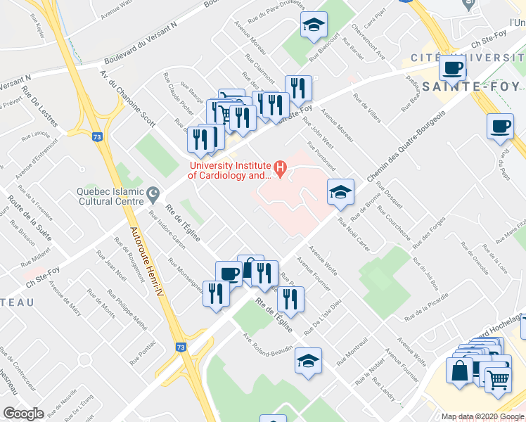 map of restaurants, bars, coffee shops, grocery stores, and more near 2786 Chemin des Quatre-Bourgeois in Québec