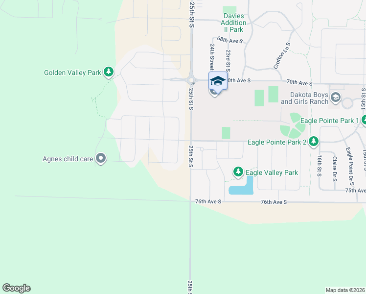 map of restaurants, bars, coffee shops, grocery stores, and more near 7269 25th Street South in Fargo