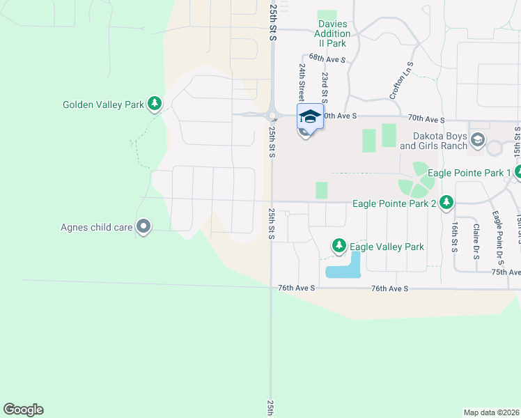 map of restaurants, bars, coffee shops, grocery stores, and more near 7269 25th Street South in Fargo