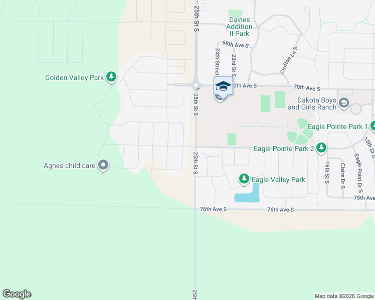 map of restaurants, bars, coffee shops, grocery stores, and more near 7269 25th Street South in Fargo