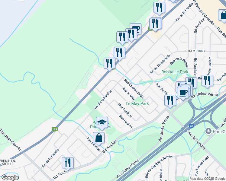 map of restaurants, bars, coffee shops, grocery stores, and more near 1827 Avenue Ste Famille in Quebec