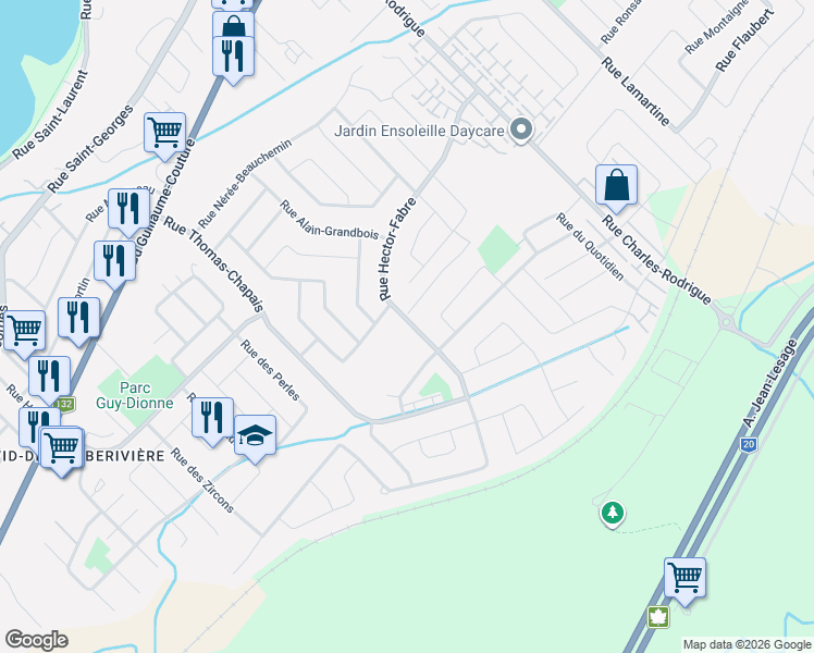 map of restaurants, bars, coffee shops, grocery stores, and more near 1519 Rue Hector-Fabre in Lévis