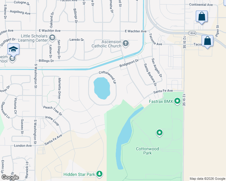 map of restaurants, bars, coffee shops, grocery stores, and more near 546 Cottonwood Loop in Bismarck