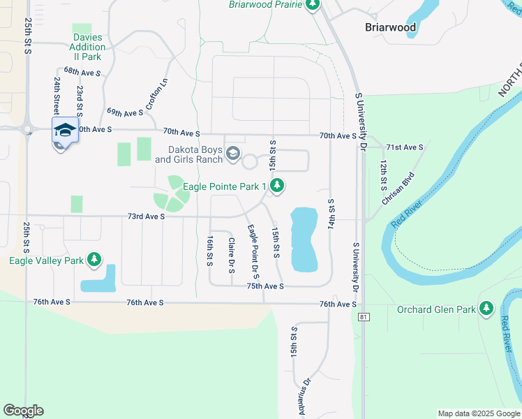 map of restaurants, bars, coffee shops, grocery stores, and more near 1531 Walsh Avenue South in Fargo