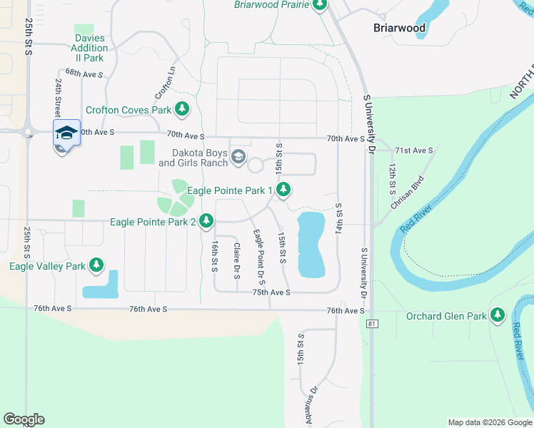 map of restaurants, bars, coffee shops, grocery stores, and more near 1531 Walsh Avenue South in Fargo