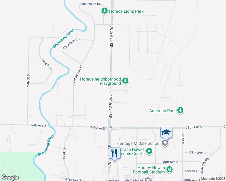 map of restaurants, bars, coffee shops, grocery stores, and more near 6724 73rd Avenue South in Horace