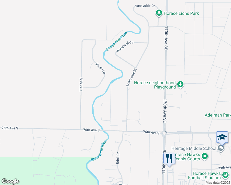 map of restaurants, bars, coffee shops, grocery stores, and more near 7216 Ellis Lane in Horace
