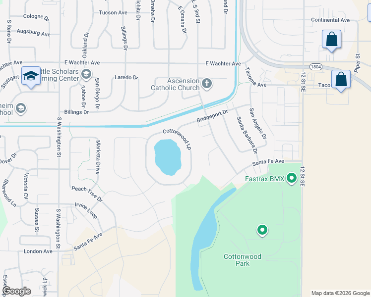 map of restaurants, bars, coffee shops, grocery stores, and more near 546 Cottonwood Loop in Bismarck