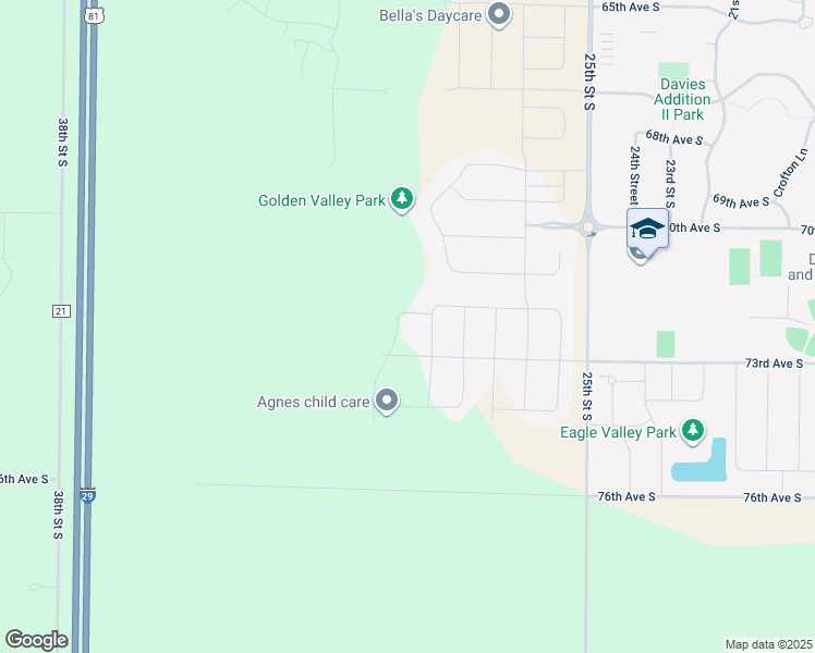 map of restaurants, bars, coffee shops, grocery stores, and more near 7099 Golden Valley Pkwy S in Fargo